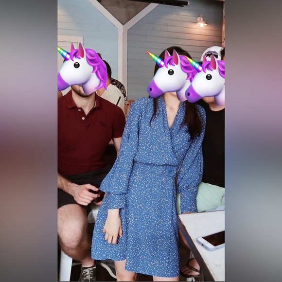 Equipment Femme Fanetta Belted Long Sleeve Wrap Dress Blue Dot - Picture 2 of 8